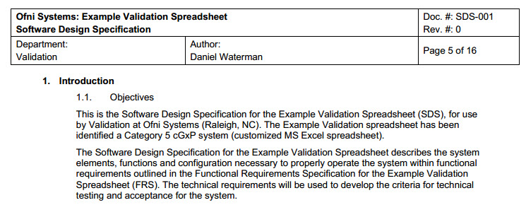 FastVal Design Specification Template Ofni Systems